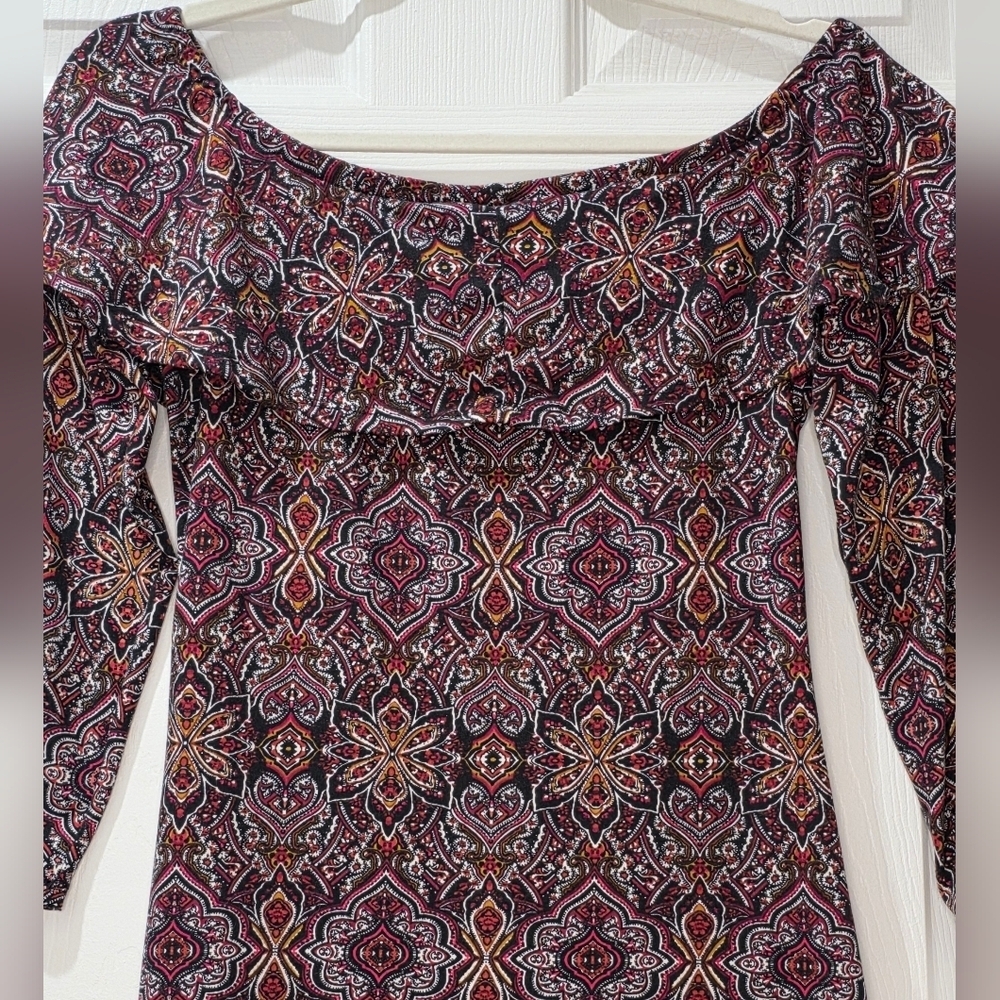 Vintage Off-the-Shoulder Paisley Purple Print Dress - Size M Boho-chic 70s - Picture 5 of 6